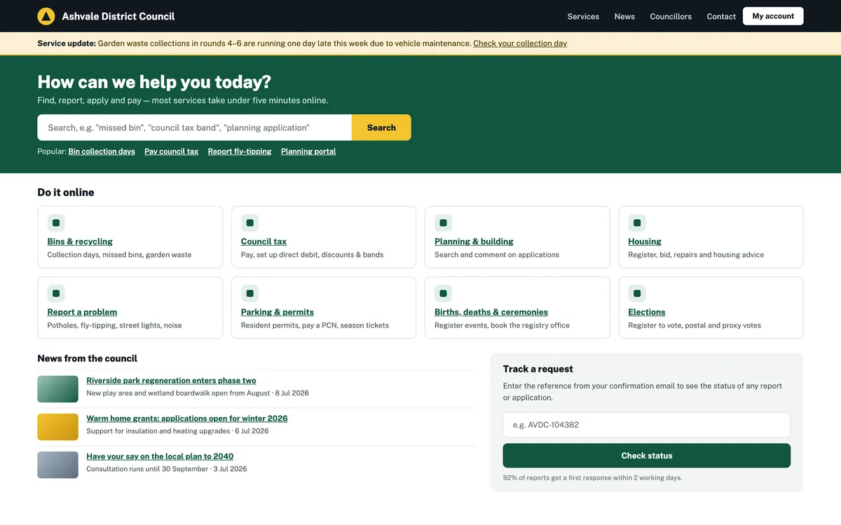 Ashvale District Council services website
